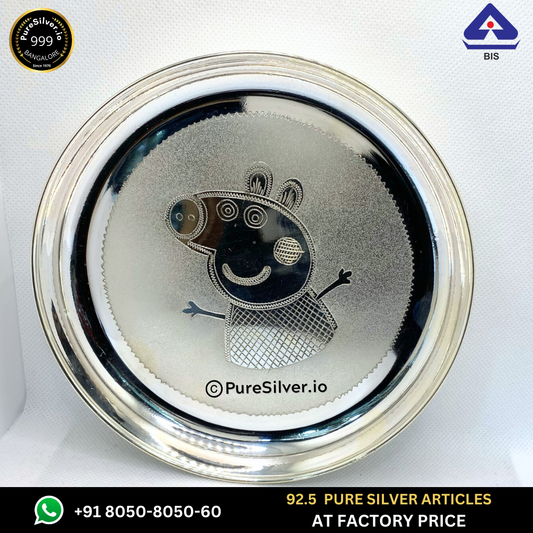 Pure Silver Plate - Nasta Peppa Thali (6 to 12 inches / 100 gms to 630 gms) | Custom Orders & Bulk from Silver Factory