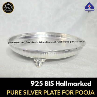 11 inches, Pure Silver Plate for Pooja, 400 grams, 925 BIS Hallmarked