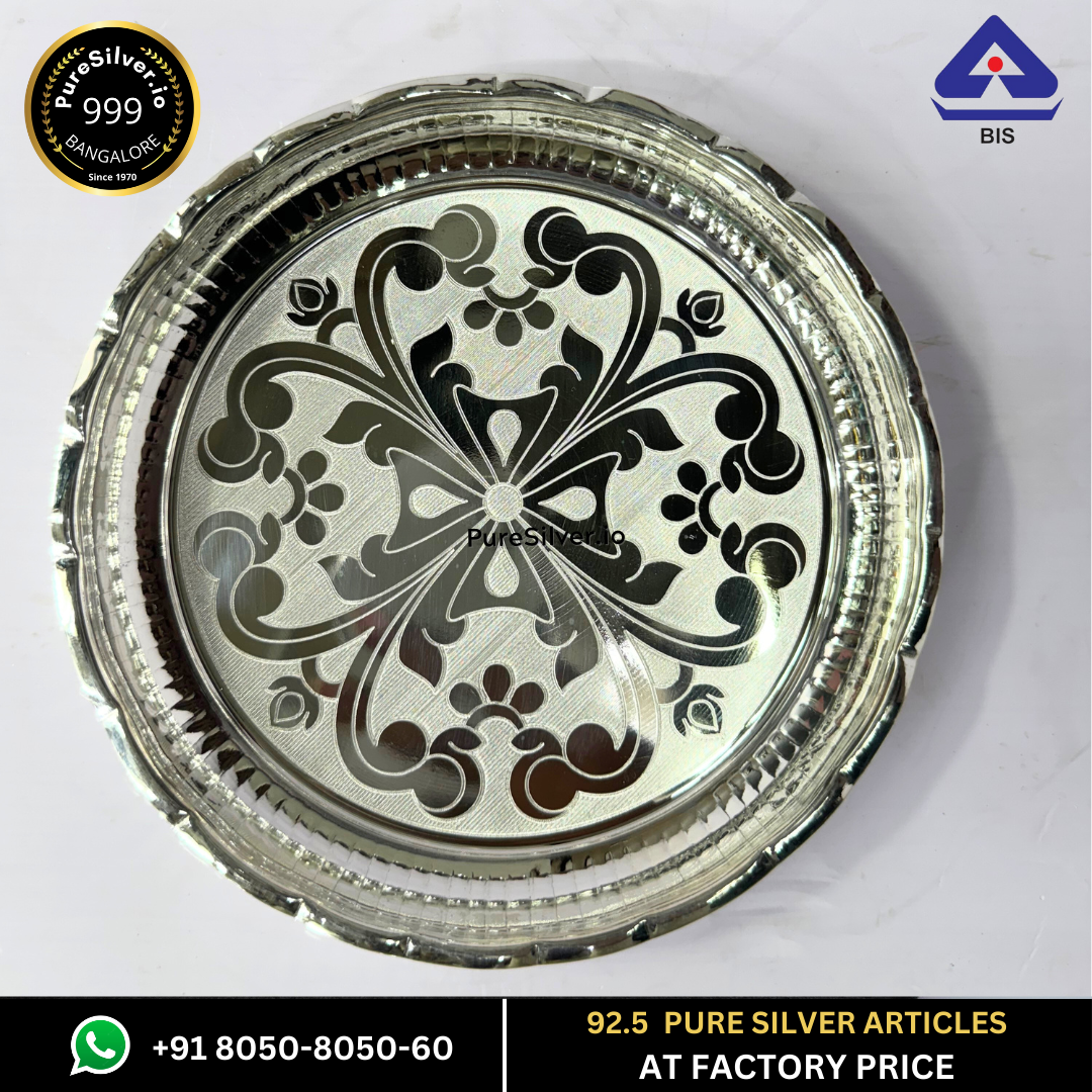 Resell: Pure Silver Plate - Arivana Designer Silver Plate for Pooja (9 to 12 inches / 200 gms to 725 gms)