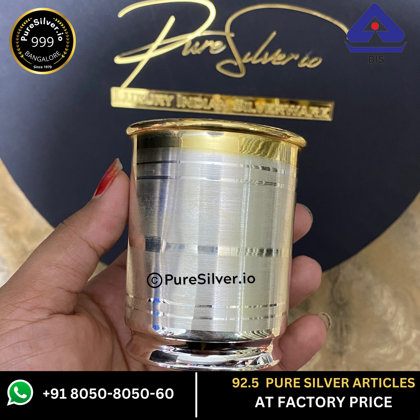 Designer Pure Silver Glass with 925 BIS Hallmark