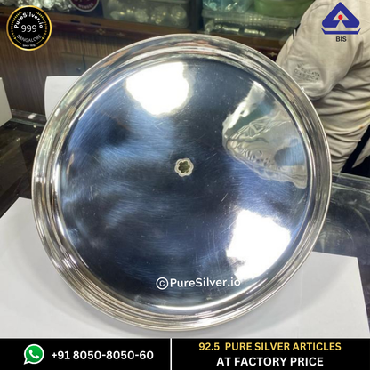 Pure Silver Plate with 24k Pure Gold Flower - Bangalore Silver Thali (6 to 12 inches / 100 gms to 630 gms) | Custom Orders & Bulk from Silver Factory