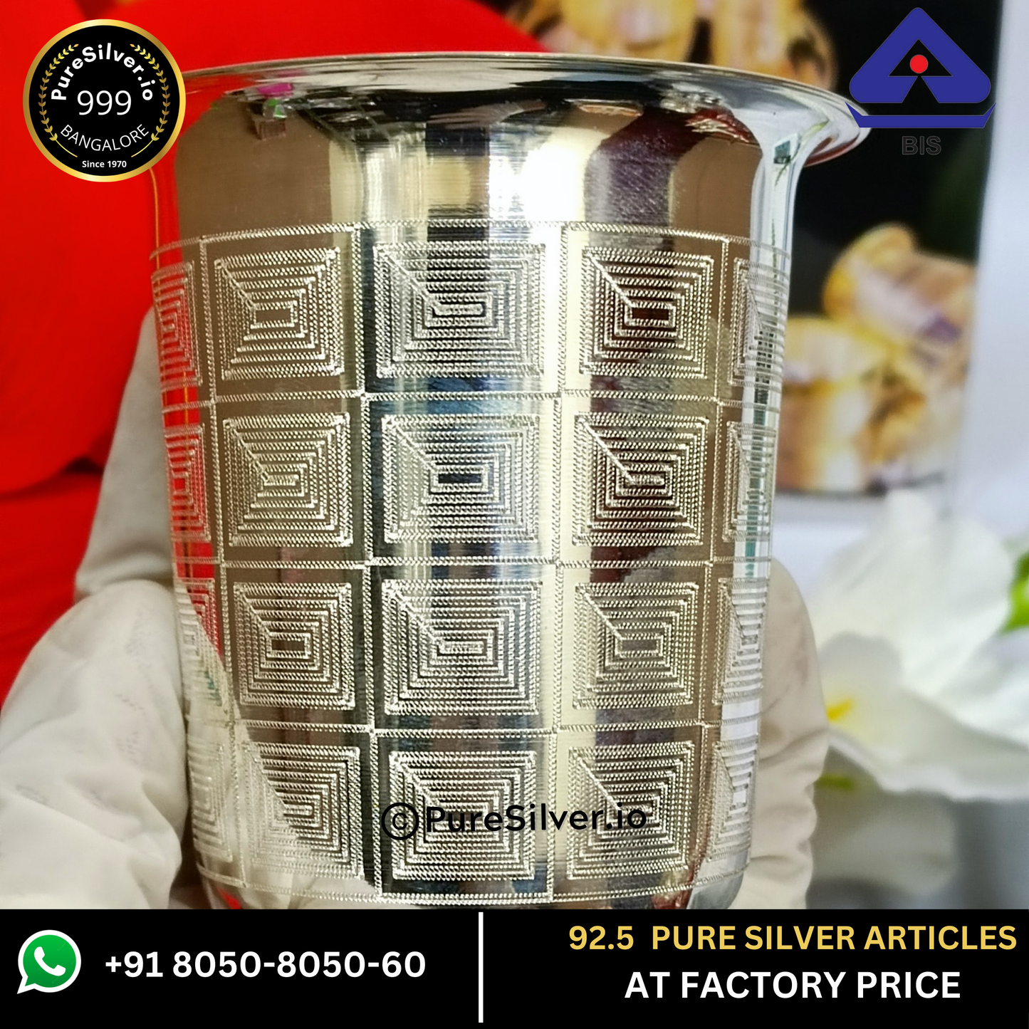 Resell: Pure Silver Glass - Designer Malabar Silver Glass With Weight (40 - 150 gms)