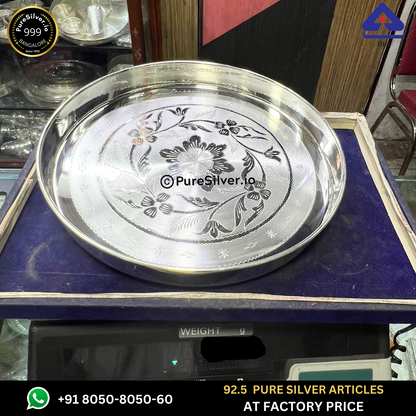 Pure Silver Plate - Bombay Silver Thali (7.25 to 18 inches / 200 gms to 2300 gms) | Custom Orders & Bulk from Silver Factory