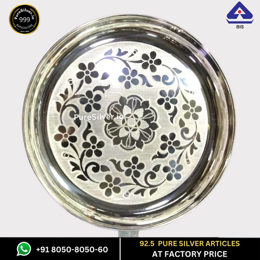 WHOLESALE PRICE PRICE: Pure Silver Plate - Designer Bangalore Silver Thali (6 to 12 inches / 100 gms to 630 gms)