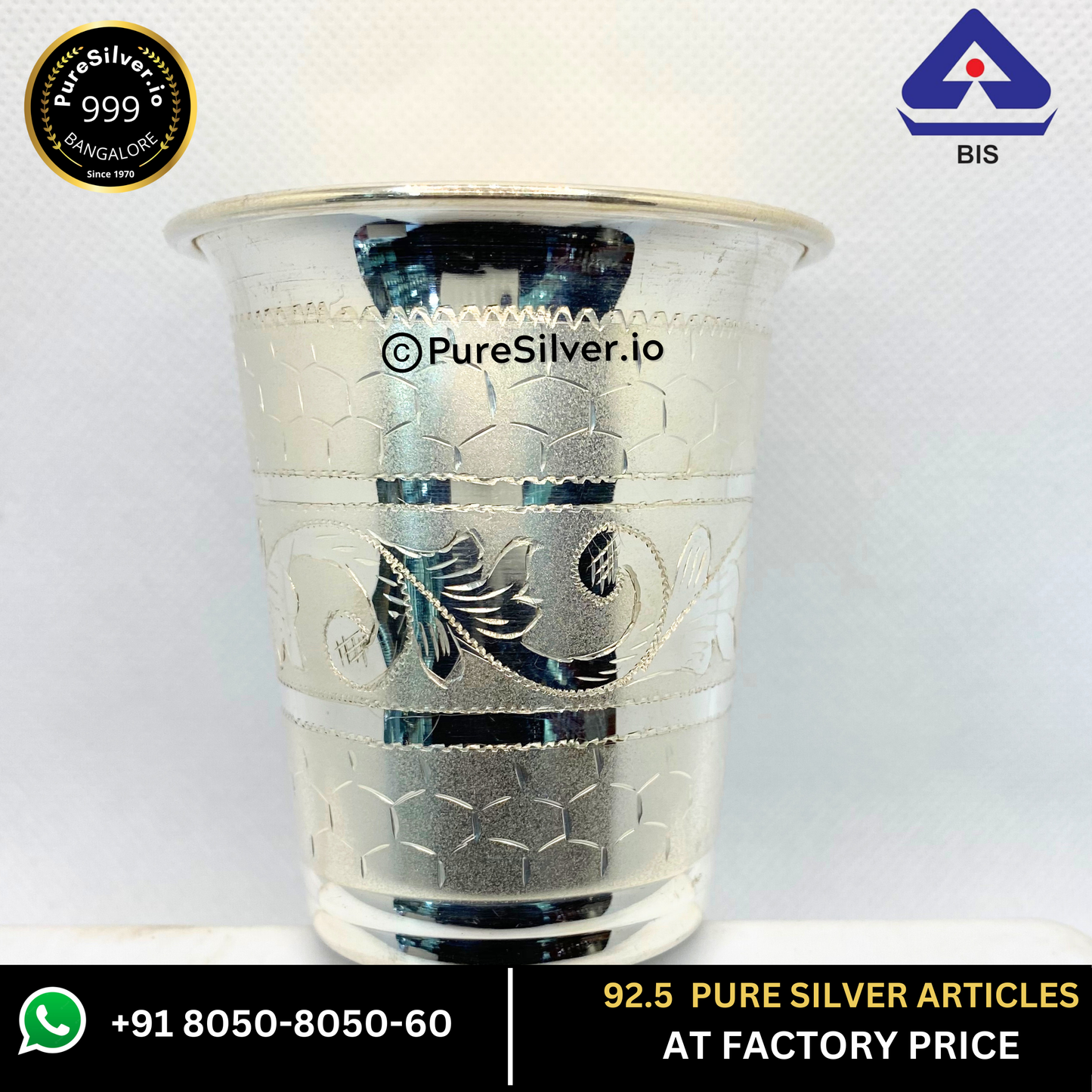 Pure Silver Glass - Designer V Silver Glass With Weights (30 - 100 gms) | Custom Orders & Bulk from Silver Factory