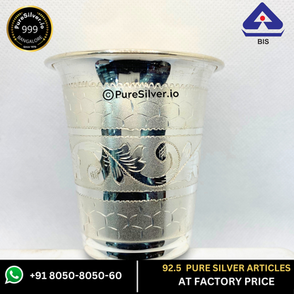 Pure Silver Glass - Designer V Silver Glass With Weights (30 - 100 gms) | Custom Orders & Bulk from Silver Factory
