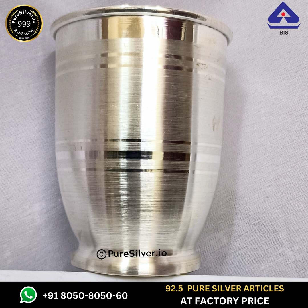 Pure Silver Glass (Chico Pattern) Emery Polished, 100 grams, 350 ml, BIS Hallmarked - PureSilver.io