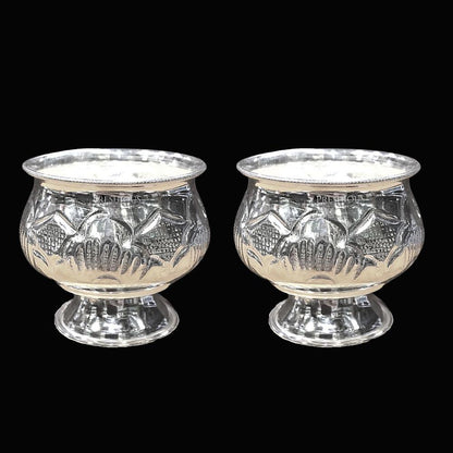Pure Silver Ghee Cup With Stand (Set Of 2) Embossed Indian Design, 250 grams, BIS Hallmarked