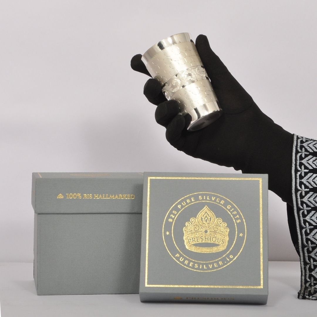 Luxury 925 Sterling Silver Glass — Diamond Design (BIS Hallmarked)