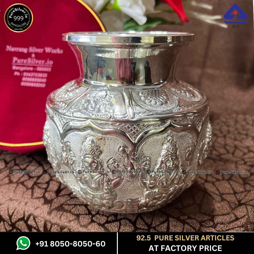 Silver Kalash Chombu Lota Designer Pattern , 500 grams, BIS Hallmarked