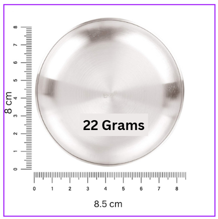 22 gram silver plate with labelled 8.5 × 8 cm measurements