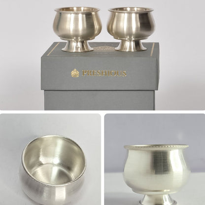 128 grams BIS Hallmarked Silver Ghee Cup With Stand (Set Of 2) - Embossed Indian Design and Mirror Finished -  | Custom Orders & Bulk from Silver Factory