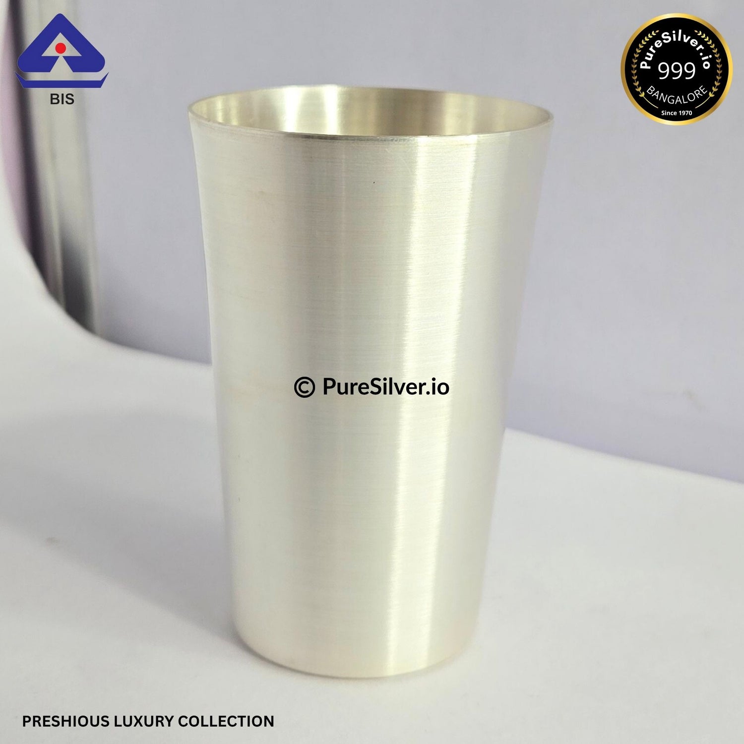 Preshious Solid Pure Silver Glass - 150 ml, 3.25 inches  - LASSI MARWADI PATTERN