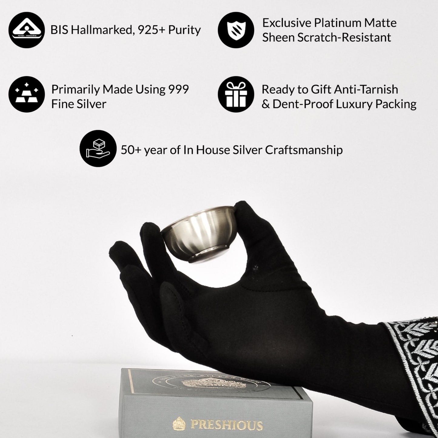 Preshious Mini Pure Silver Bowl - 1.75 inches  - DELHI PATTERN