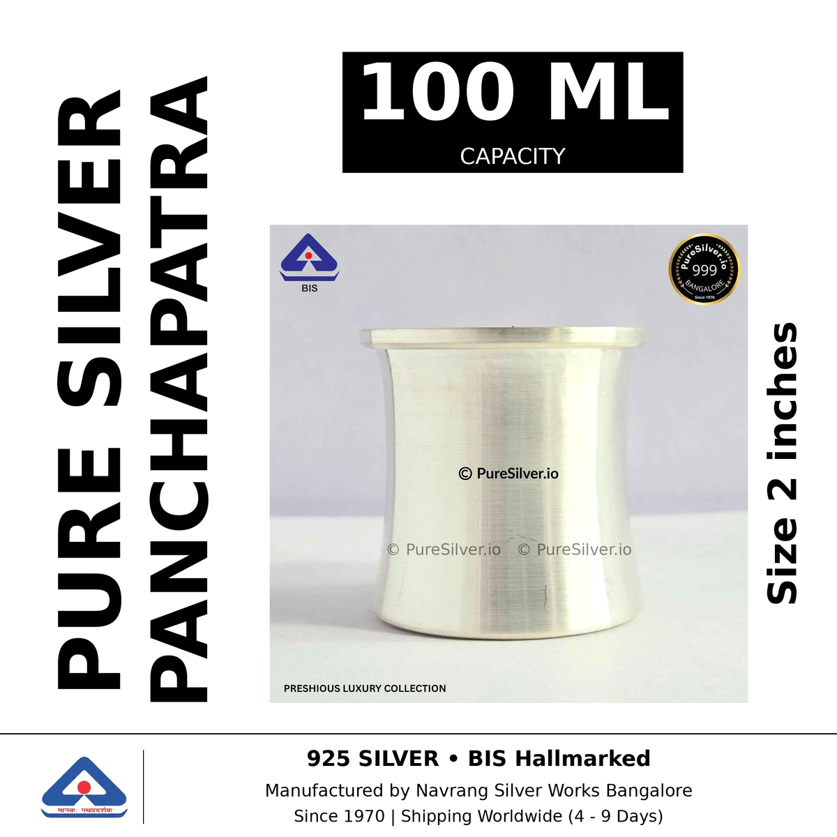 Pure Silver Panchapatra, 37 g, 100 ml
