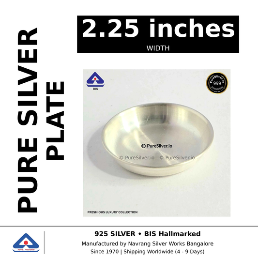 Pure silver plate, width 2.25 inches, black and white specifications image