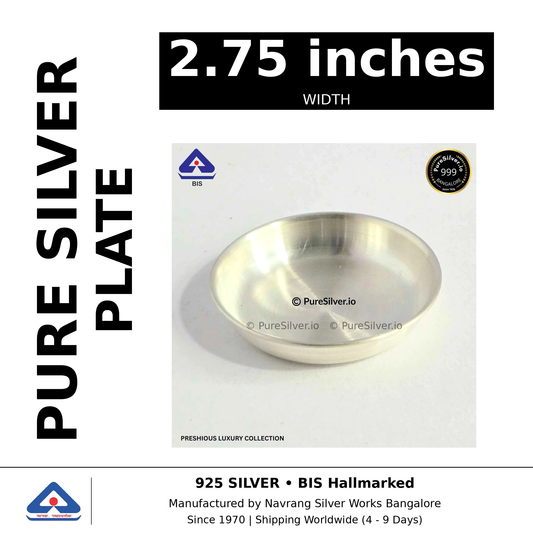 Pure silver plate, width 2.75 inches, black and white specifications image