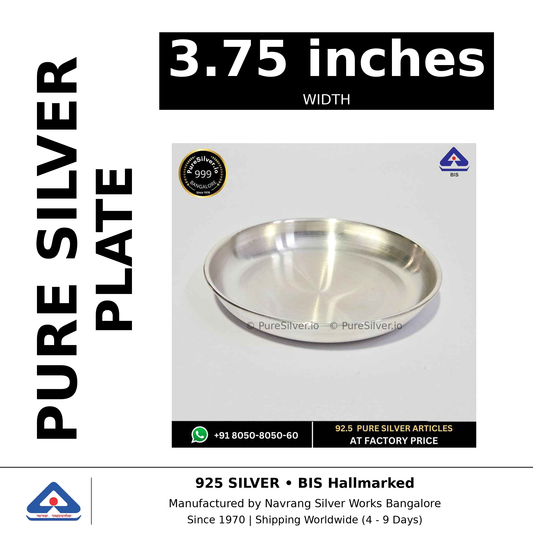 Pure silver plate, width 3.75 inches, black and white specifications image