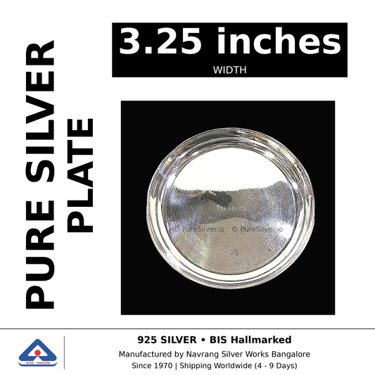 Pure silver plate, width 3.25 inches, black and white specifications image