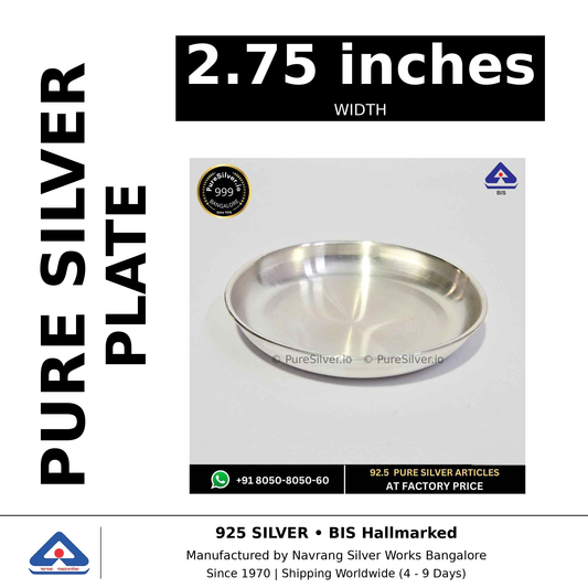 Pure silver plate, width 2.75 inches, black and white specifications image