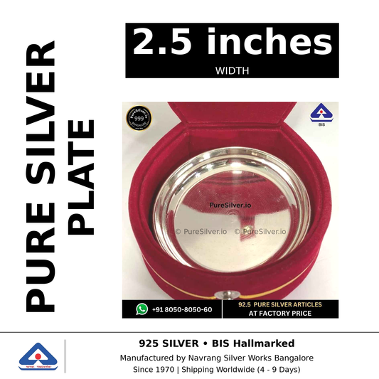 Pure silver plate, width 2.5 inches, black and white specifications image