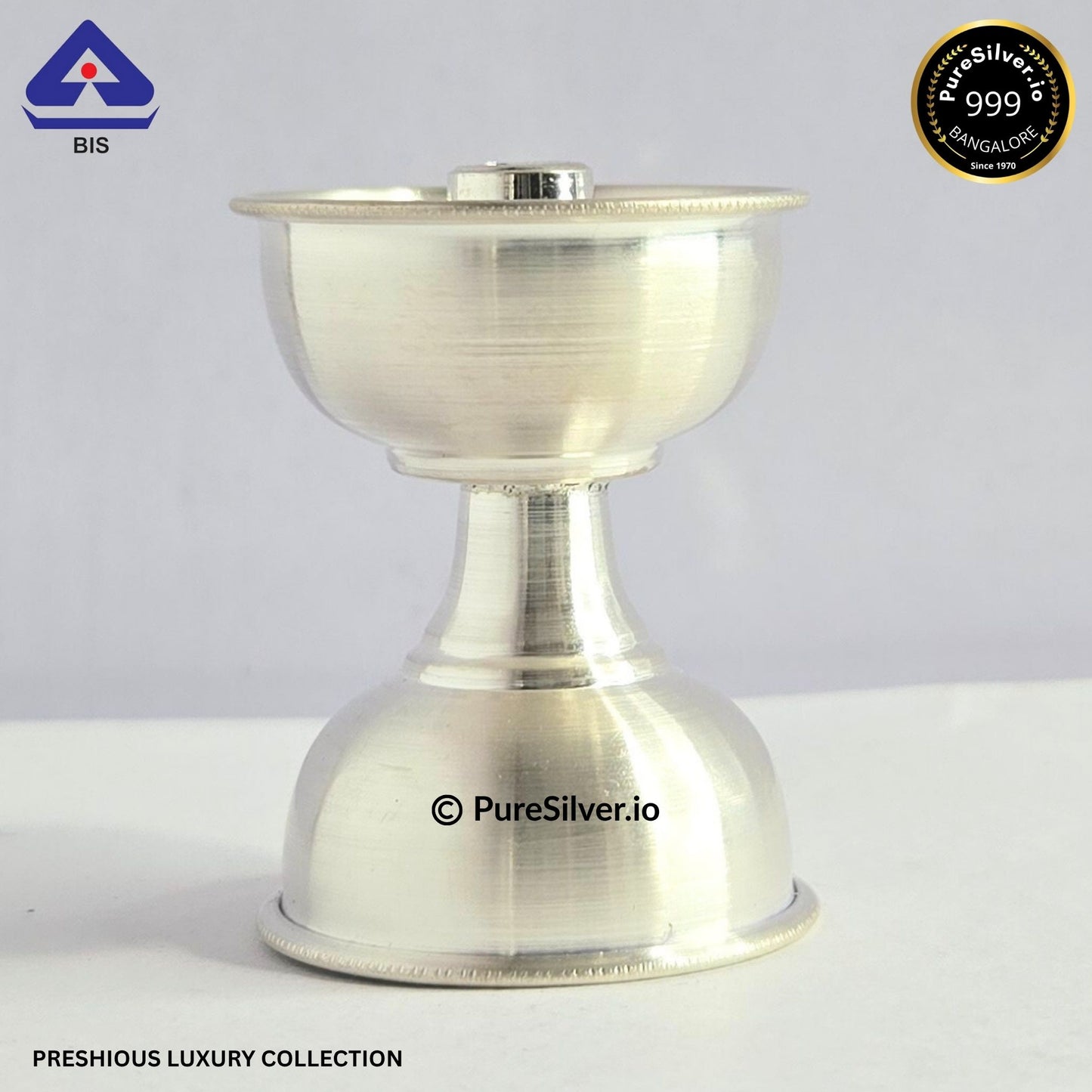 Preshious Pure Silver Akhand Diya - 1.5 inches, SINGLE  - TIMELAMP PATTERN