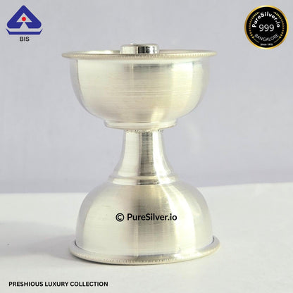 Preshious Pure Silver Akhand Diya - 1.5 inches, SINGLE  - TIMELAMP PATTERN