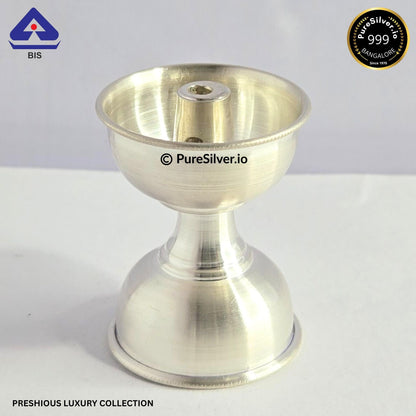 Preshious Pure Silver Akhand Diya - 1.5 inches, SINGLE  - TIMELAMP PATTERN
