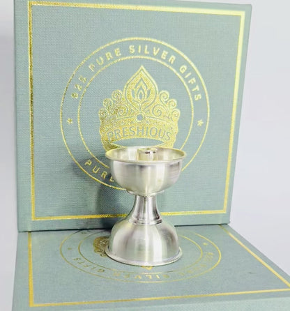 Preshious Pure Silver Akhand Diya - 1.5 inches, SINGLE  - TIMELAMP PATTERN
