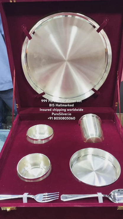 12.25" Pure Silver Dinner Set with 925 BIS Hallmark, ~1360 grams