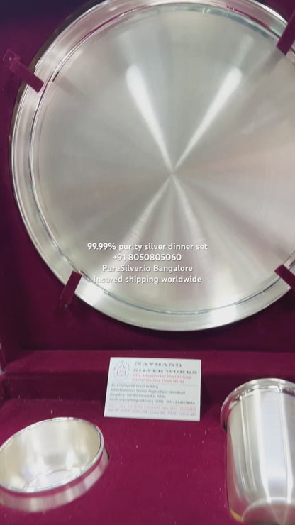 7 Pcs Luxury Red Velvet Pure Silver Dinner Set | 990 BIS Hallmarked