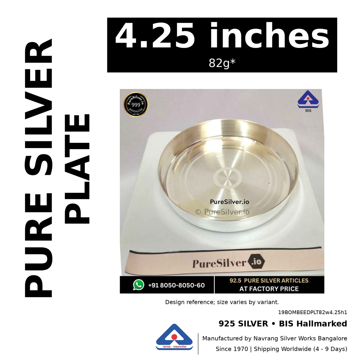 925 BIS hallmarked silver plate, 4.25 inches • 82g*. Design reference; size varies by variant. Code 19BOMBEEDPLT82w4.25h1.