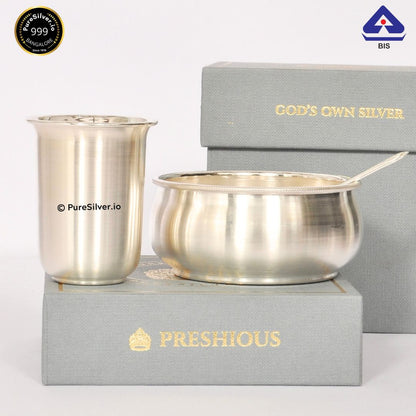 3 Pcs Luxury Pure Silver Bowl And Spoon For Baby, 925 BIS Hallmarked, 100 gms