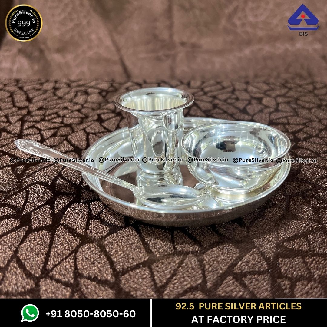 NAVRANG Silver New Born baby Dinner Set with 925 BIS Hallmark, 4 Pcs, ~75 grams