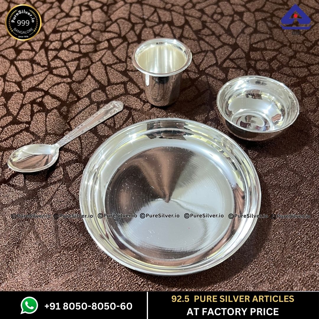 NAVRANG Silver New Born baby Dinner Set with 925 BIS Hallmark, 4 Pcs, ~75 grams