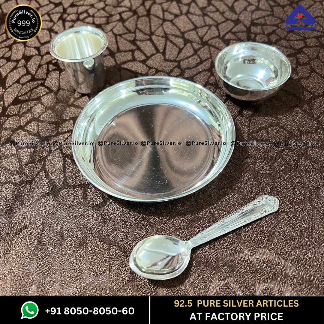 NAVRANG Silver New Born baby Dinner Set with 925 BIS Hallmark, 4 Pcs, ~75 grams