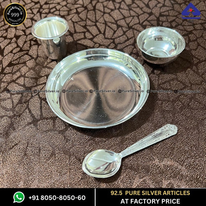 NAVRANG Silver New Born baby Dinner Set with 925 BIS Hallmark, 4 Pcs, ~75 grams