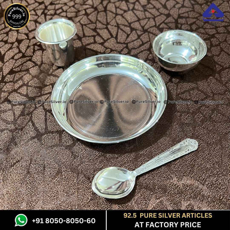 NAVRANG Silver Annaprashan Dinner Set with 925 BIS Hallmark, 4 Pcs, ~100 grams
