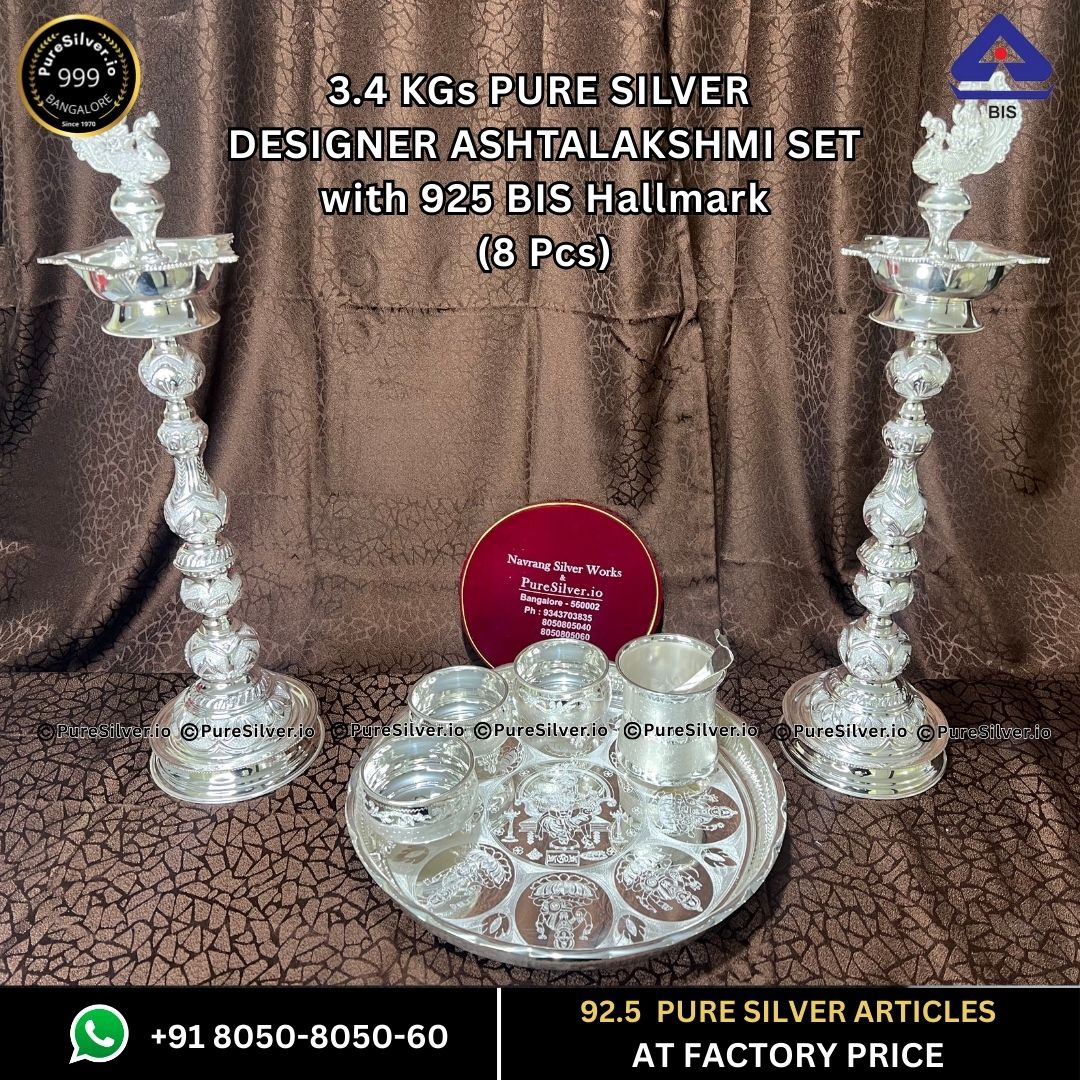 NAVRANG Silver Designer Ashtalakshmi Kalyan Set with 925 BIS Hallmark