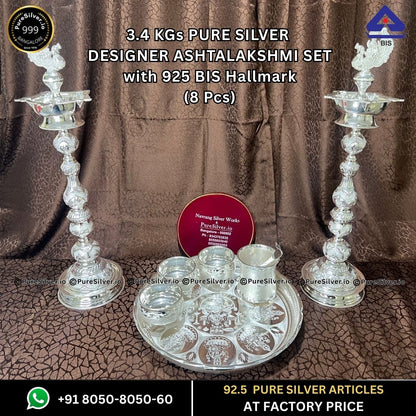 NAVRANG Silver Designer Ashtalakshmi Kalyan Set with 925 BIS Hallmark