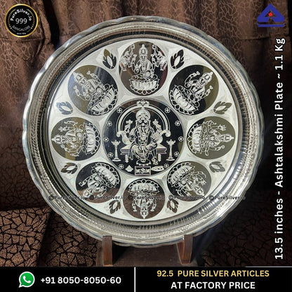 NAVRANG Silver Designer Ashtalakshmi Kalyan Set with 925 BIS Hallmark