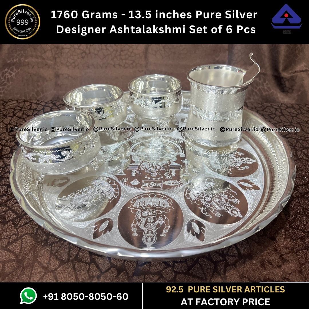 NAVRANG Silver Designer Ashtalakshmi Kalyan Set with 925 BIS Hallmark