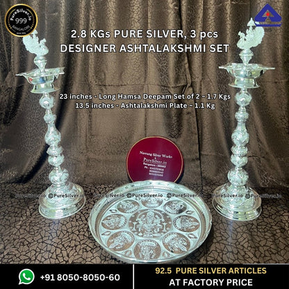 NAVRANG Silver Designer Ashtalakshmi Kalyan Set with 925 BIS Hallmark