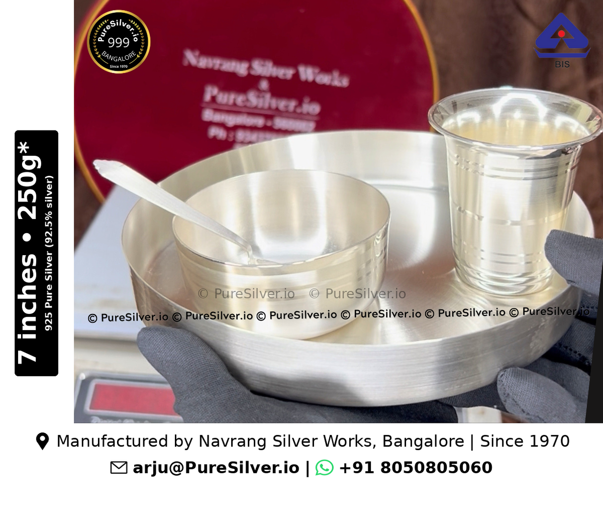 925 silver baby dinner set with 7-inch plate, BIS hallmarked