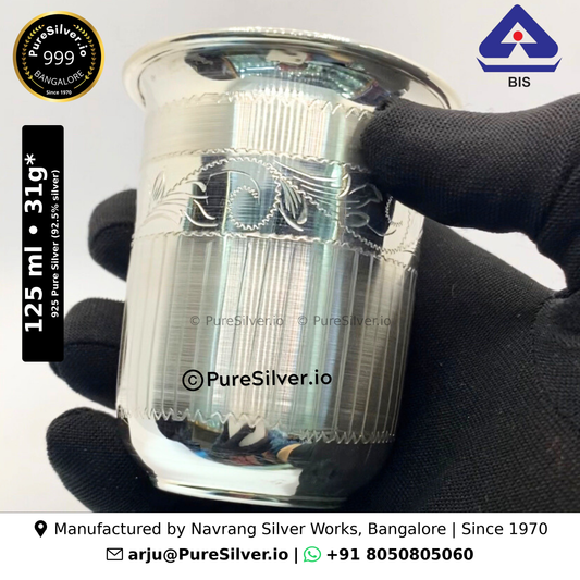 125 ml Maharaja floral-rim engraved silver glass, approximately 31 g, 925 silver, with manufacturer contact details