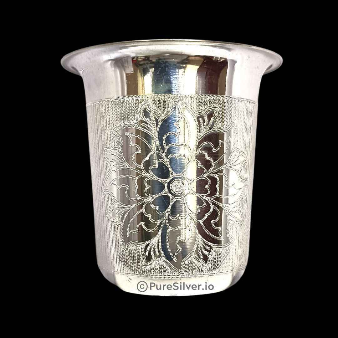 Pure Silver Floral Glass (Maharaja Pattern), 40 grams, BIS Hallmarked
