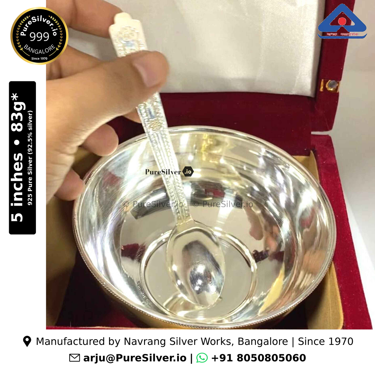 925 BIS hallmarked Delhi silver bowl, 5 inches width, height 2.2 inches