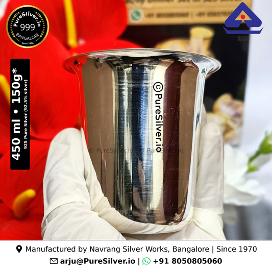 925 BIS hallmarked Malabar silver glass, 450 ml
