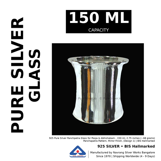 925 BIS hallmarked Panchapatra silver glass, 150 ml