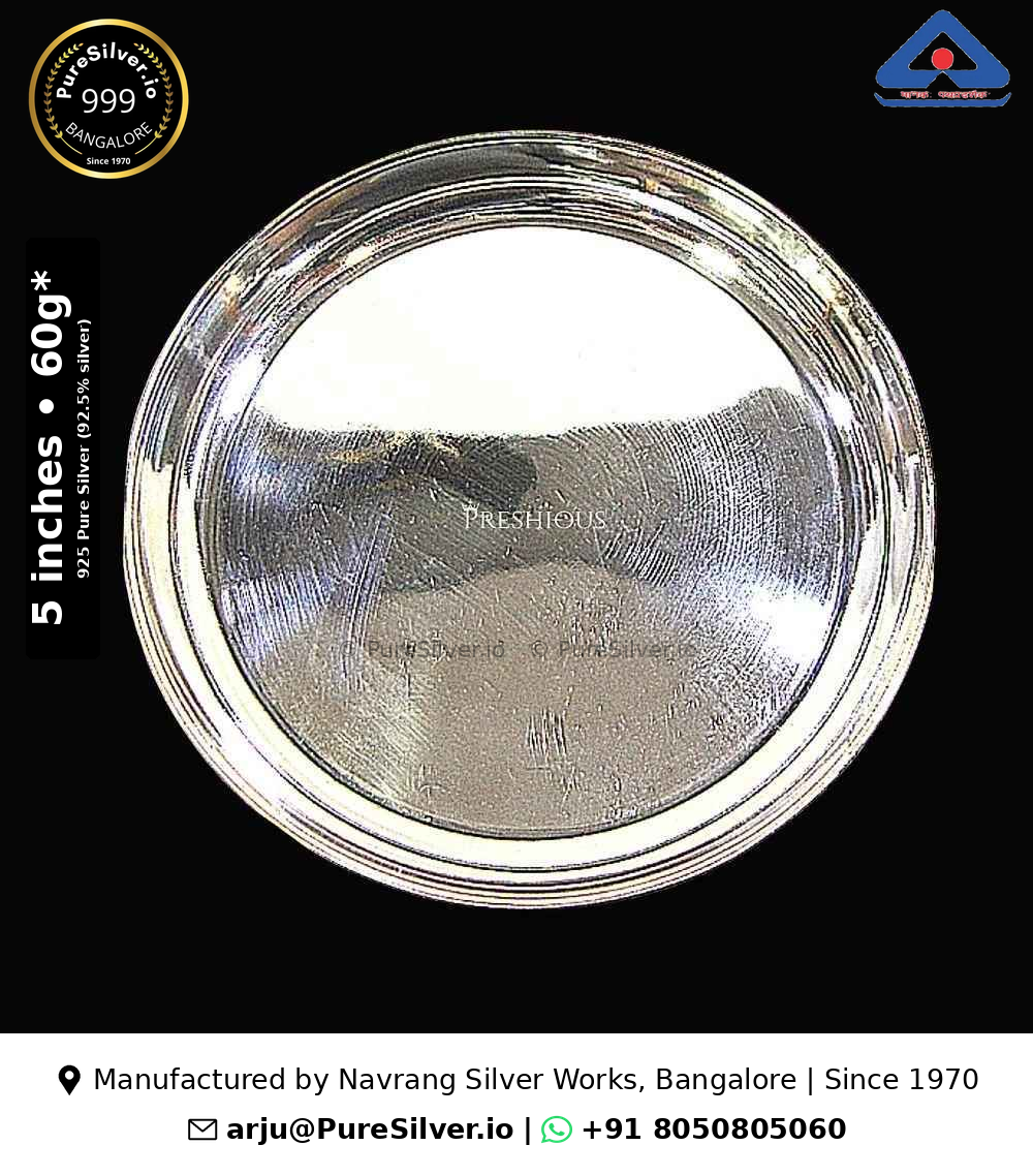 925 BIS hallmarked Bangalore silver plate, 5 inches width